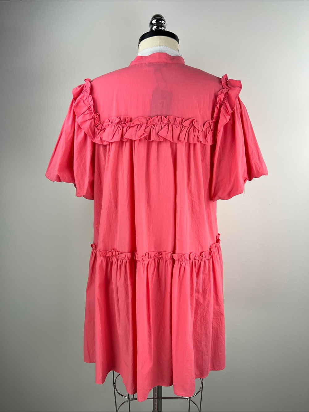 💚 3677. Ruffled Button-Front Pink Baby Doll Dress - Picture 3 of 7